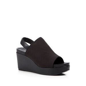EILEEN FISHER Womens Black 1-1/2" Platform Port Wedge Slingback Sandal 10 M